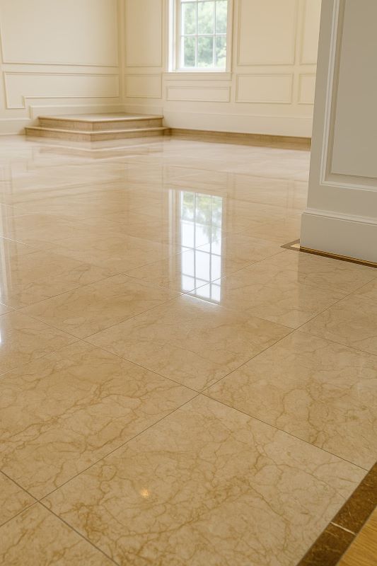 Restored marble flooring in villa hallway.