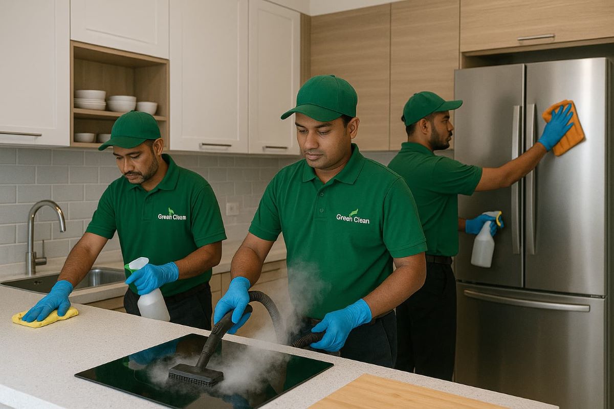 Kitchen deep cleaning in Dubai removing grease and bacteria with eco-friendly products