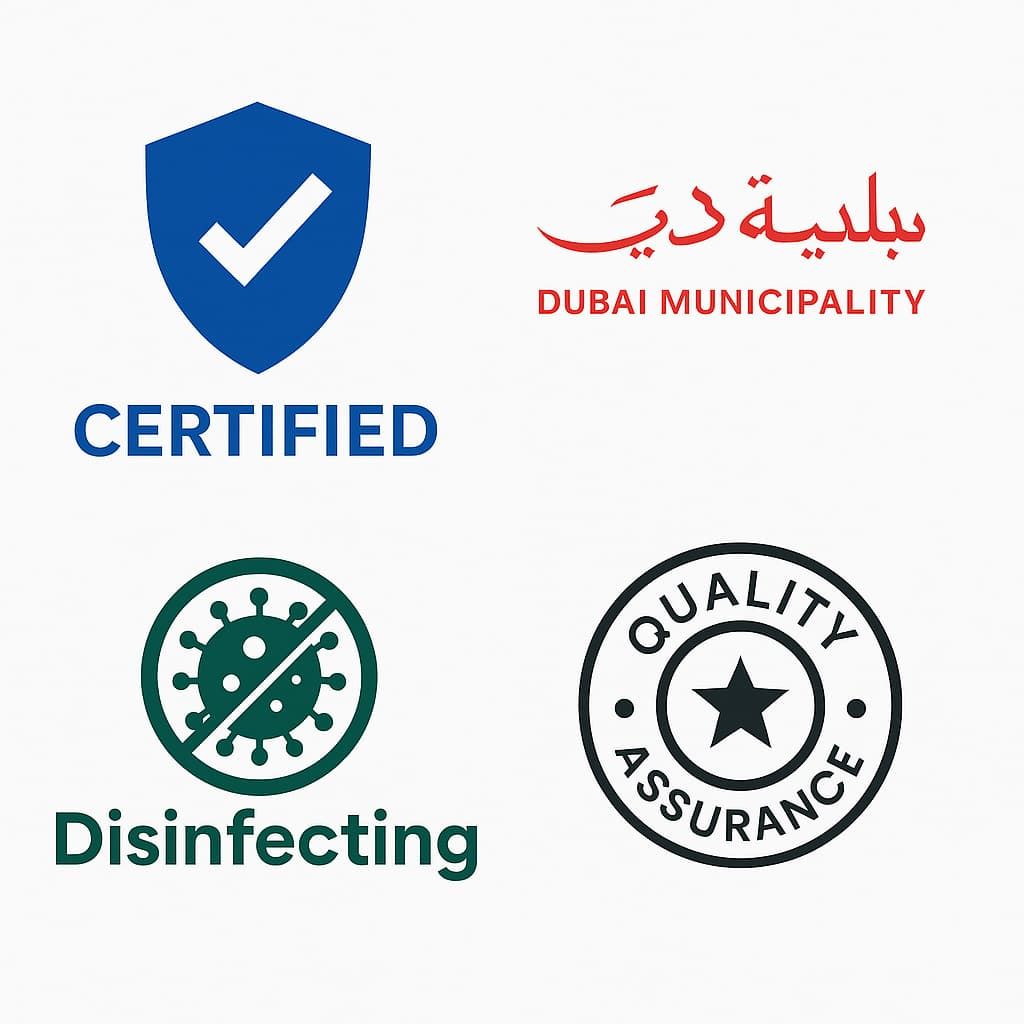 Certified logos for crime scene and biohazard cleaning in Dubai