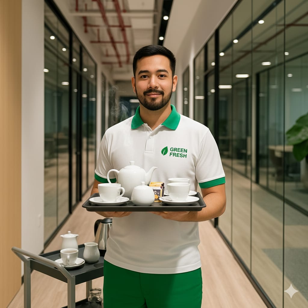 Office Boy Services. while serving tea.