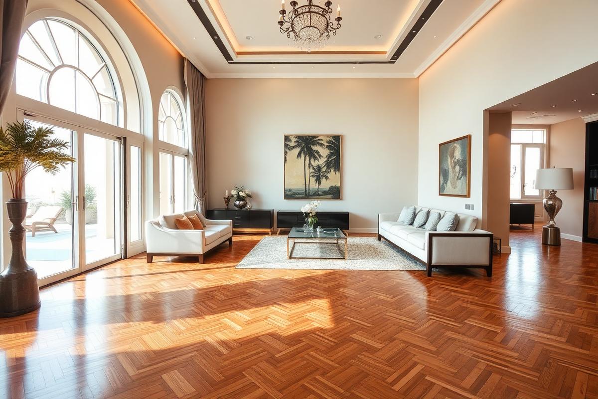 Luxury Dubai villa with polished hardwood flooring and elegant interior