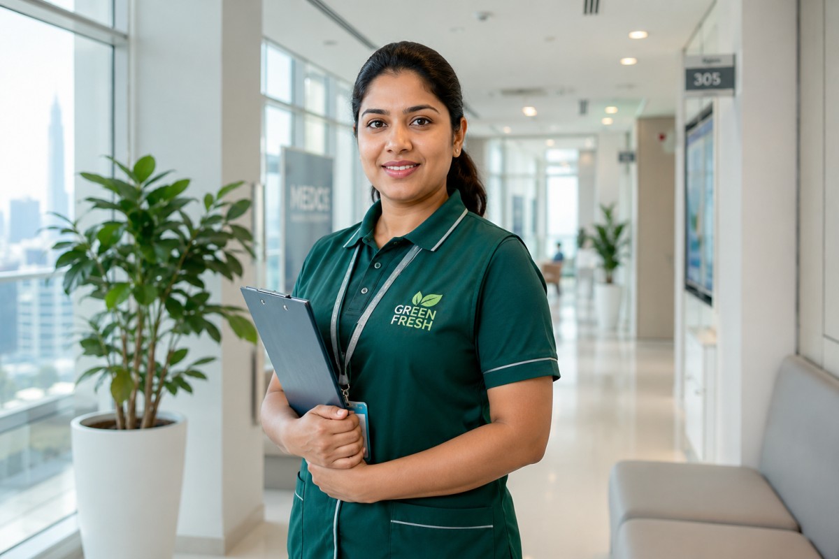 GREEN FRESH professional healthcare cleaning supervisor in a Dubai clinic