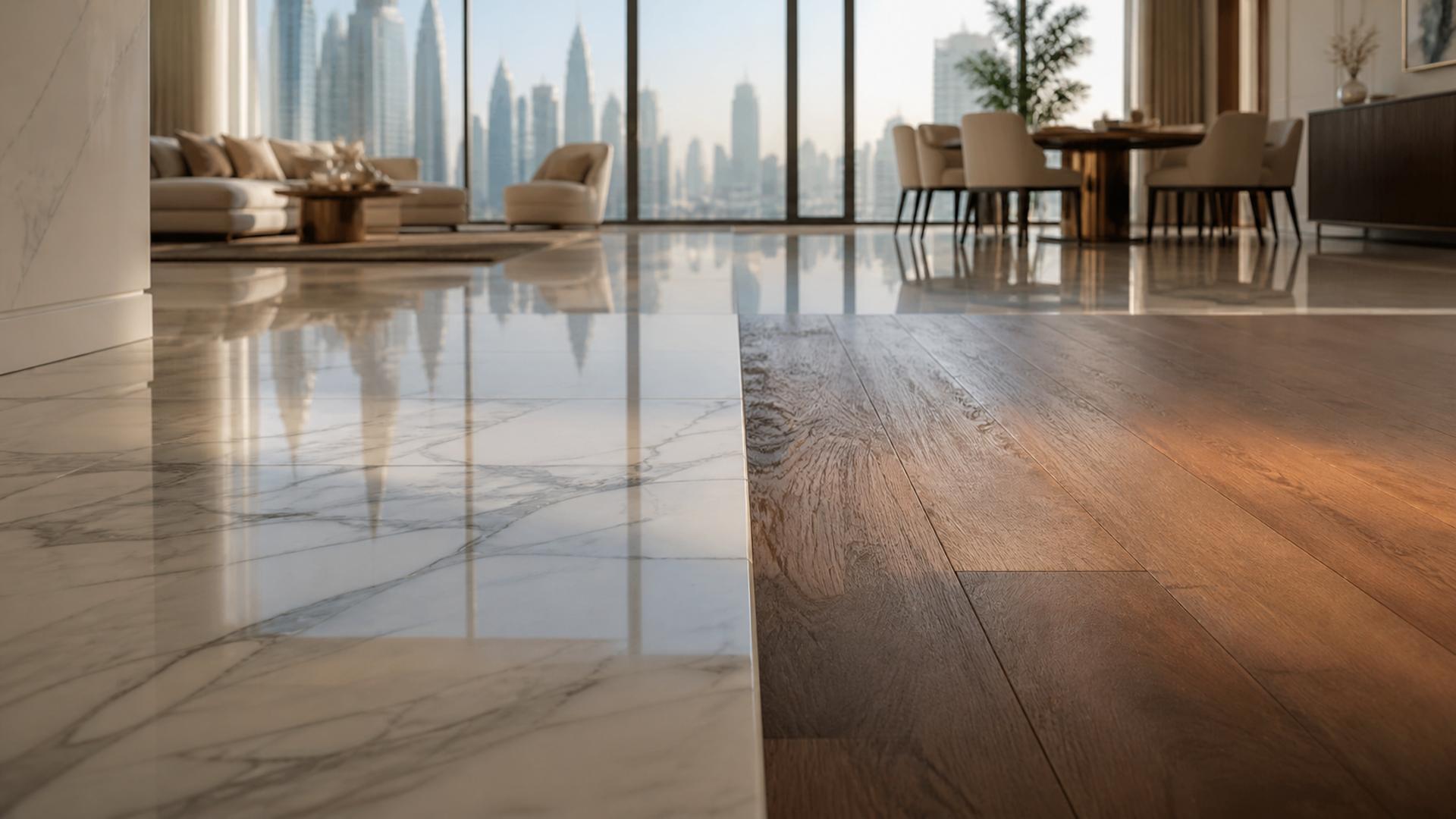 Professional floorcare services Dubai — GREEN FRESH cleaner polishing marble floor