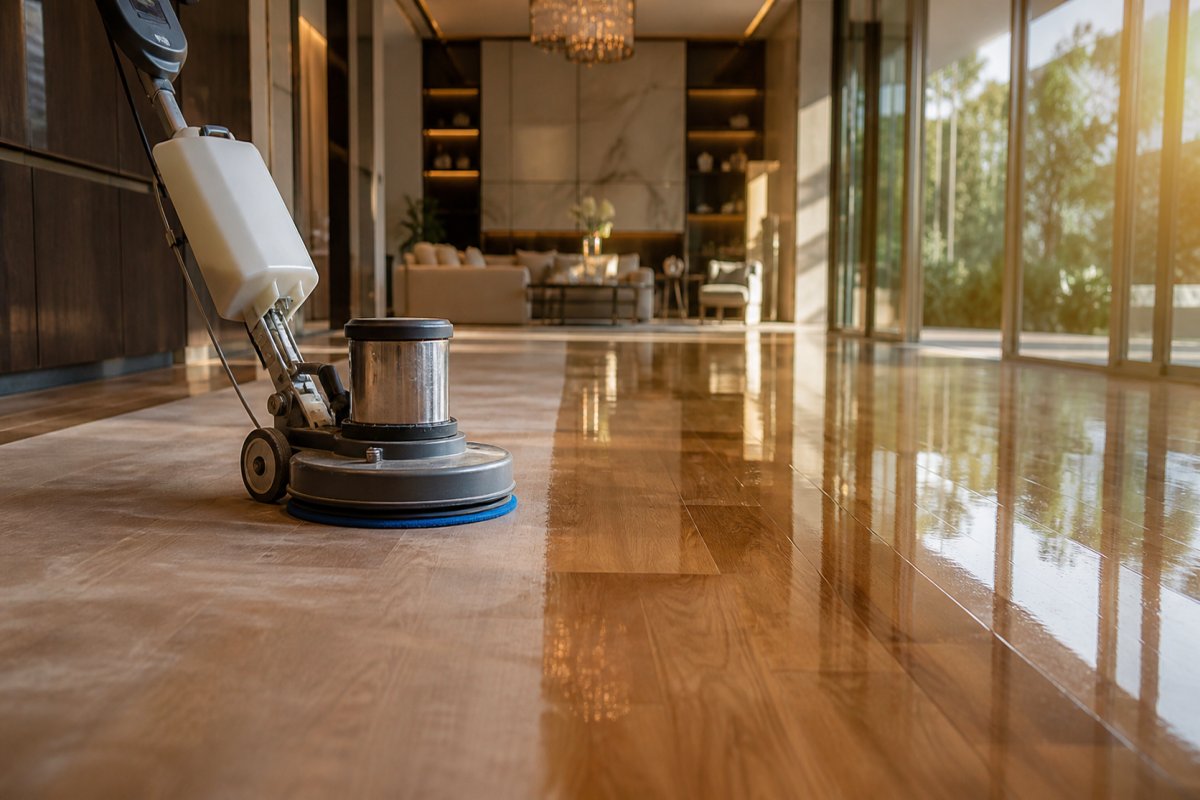Wooden floor sanding and polishing service by GREEN FRESH in Dubai residential property